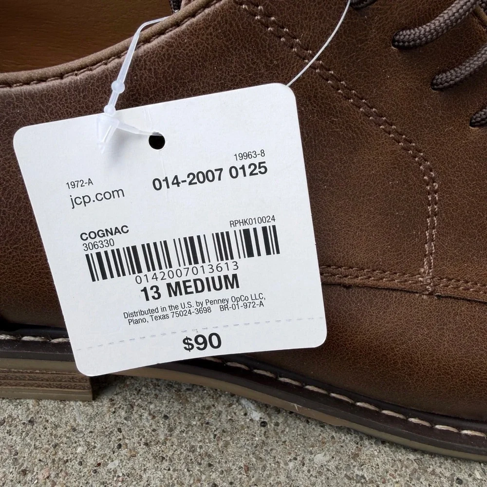 J. Ferrar Mens Cognac Brown Derby Dress Shoes Memory Foam 13M NEW